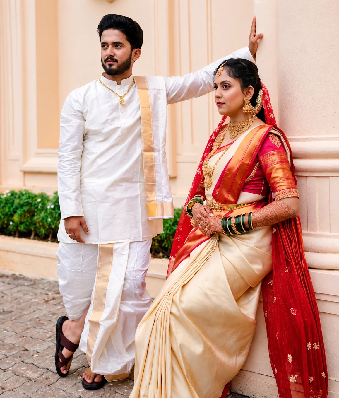 Founders of Nairutya Cafe, Aniket and Abhijna, in traditional attire